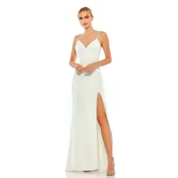 FLAWED -NWT Mac Duggal Sweetheart Evening Gown Rhinestone Accents White 14 #8562 - Picture 1 of 10